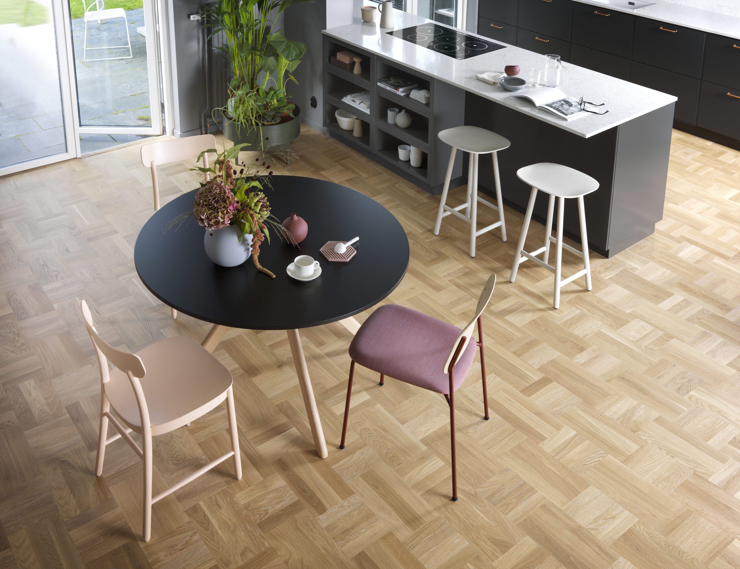 Parkett mönster Tarkett, Noble, ek Art Deco, korgmönster, borstad, hårdvaxolja
