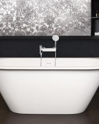 Badkar PAA Deco Wall Silk – för inbyggnad, Silkstone, matt stenkomposit, rundade hörn A och D, 166 cm