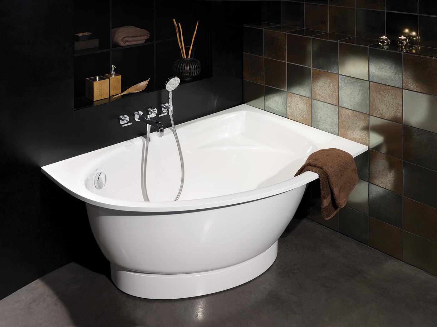 Badkar 150 cm PAA Tre – hörnbadkar, Cast Stone, blank stenkomposit, vänstermodell