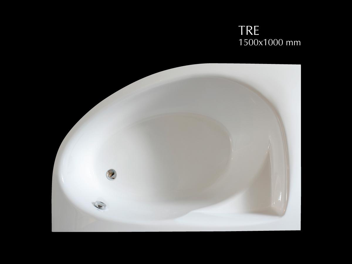 Hörnbadkar PAA Tre – för inbyggnad, Cast Stone, blank stenkomposit, högermodell, 150 cm