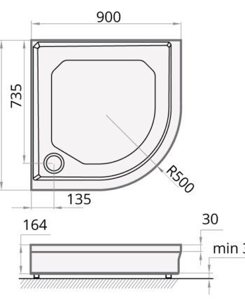 Duschkar PAA Classic – kvartsrunt 90x90 cm, R500, med panel och justerbara fötter