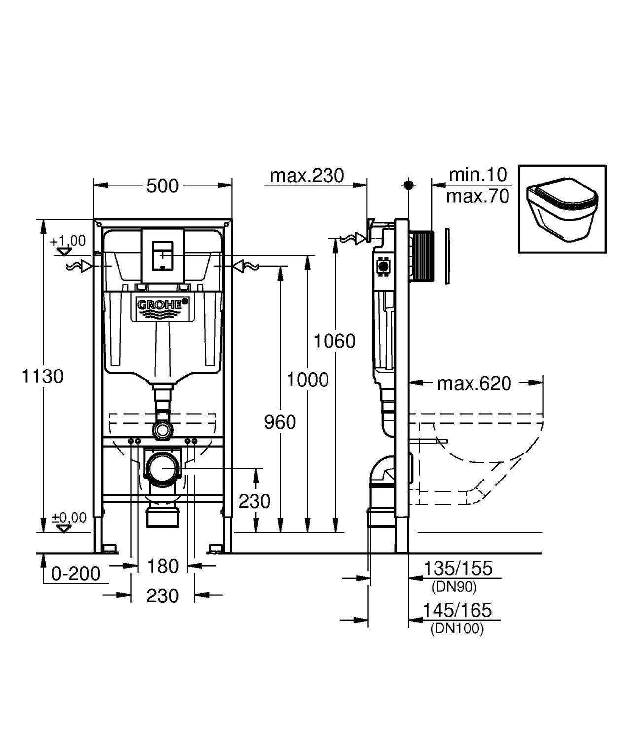 WC-fixtur Grohe Rapid SL 5-in-1 – komplett med spolknapp Skate Cosmopolitan