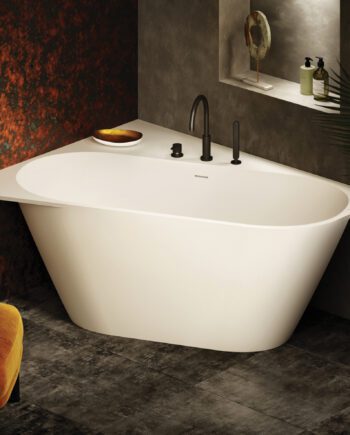 Badkar PAA Deco Corner A – hörnbadkar, Silkstone, matt stenkomposit, 160 cm