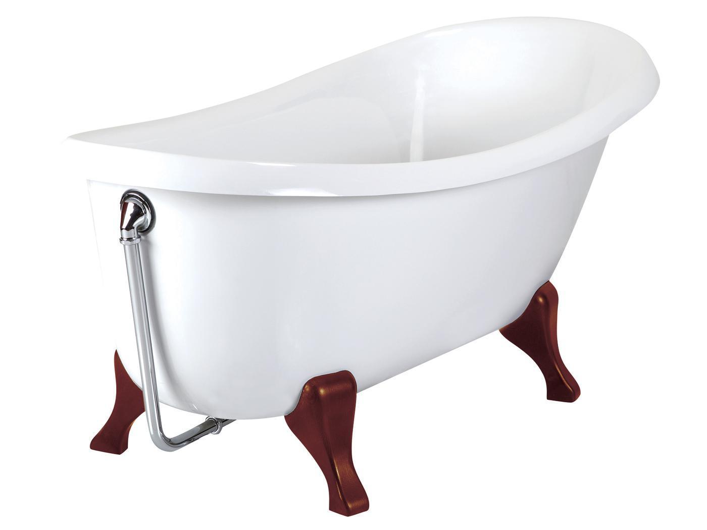 Badkar PAA Victoria – fristående, Silkstone, matt stenkomposit, Wooden-fötter i ask, 170 cm