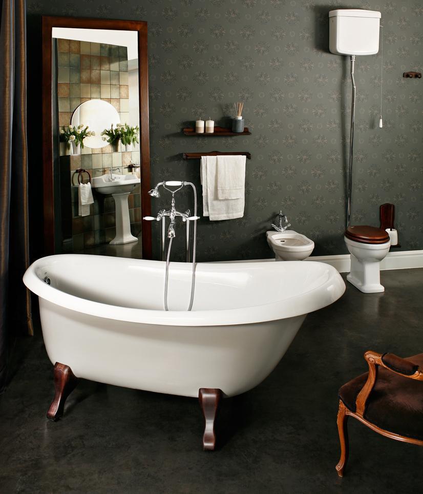 Badkar PAA Victoria – fristående, Silkstone, matt stenkomposit, Wooden-fötter i ask, 170 cm