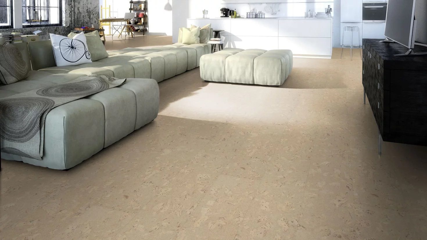 Korkgolv för kök Granorte Naturtrend Marmor Cream