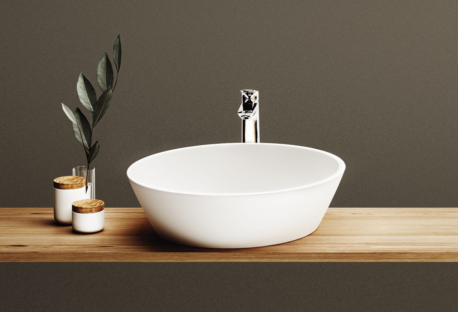 Tvättställ PAA Deco – för bänkskiva, Silkstone, matt stenkomposit, bottenventil med Silkstone-lock