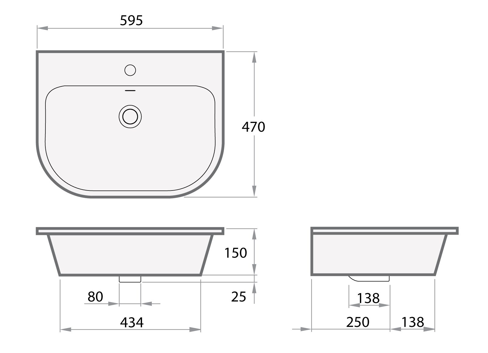 Tvättställ PAA Vario – Cast Stone, blank stenkomposit, för bänkskiva eller vägg
