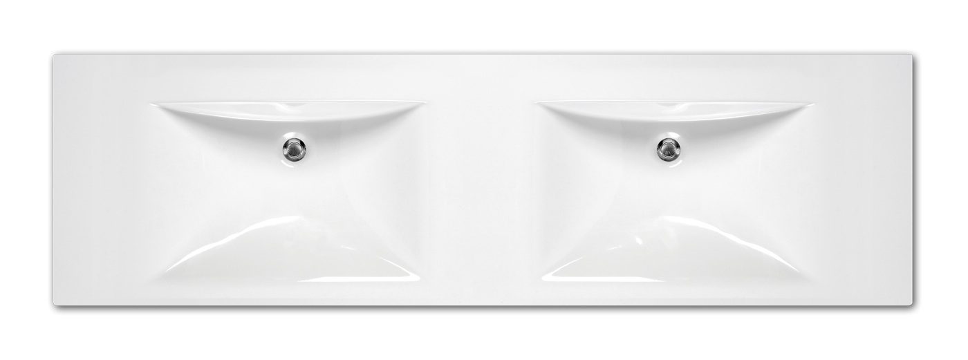 Handfat i sten PAA Long Step Duo – Cast Stone, blank stenkomposit, dubbelt tvättställ