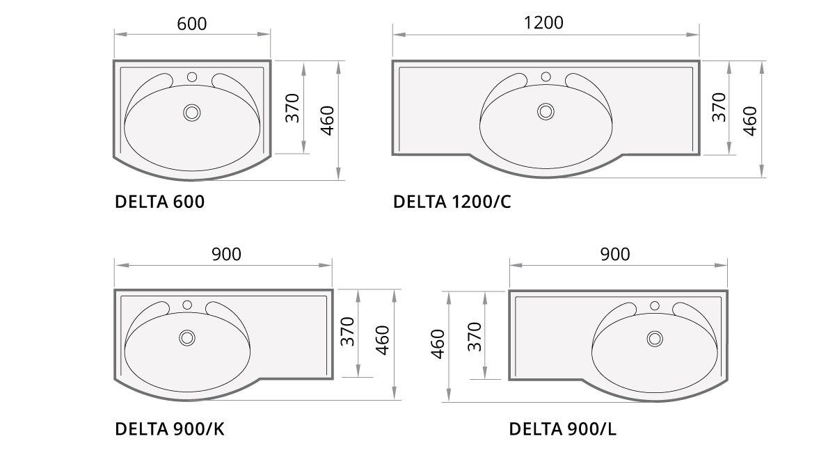 Handfat för badrum PAA Delta – Cast Stone, blank stenkomposit, 600 mm