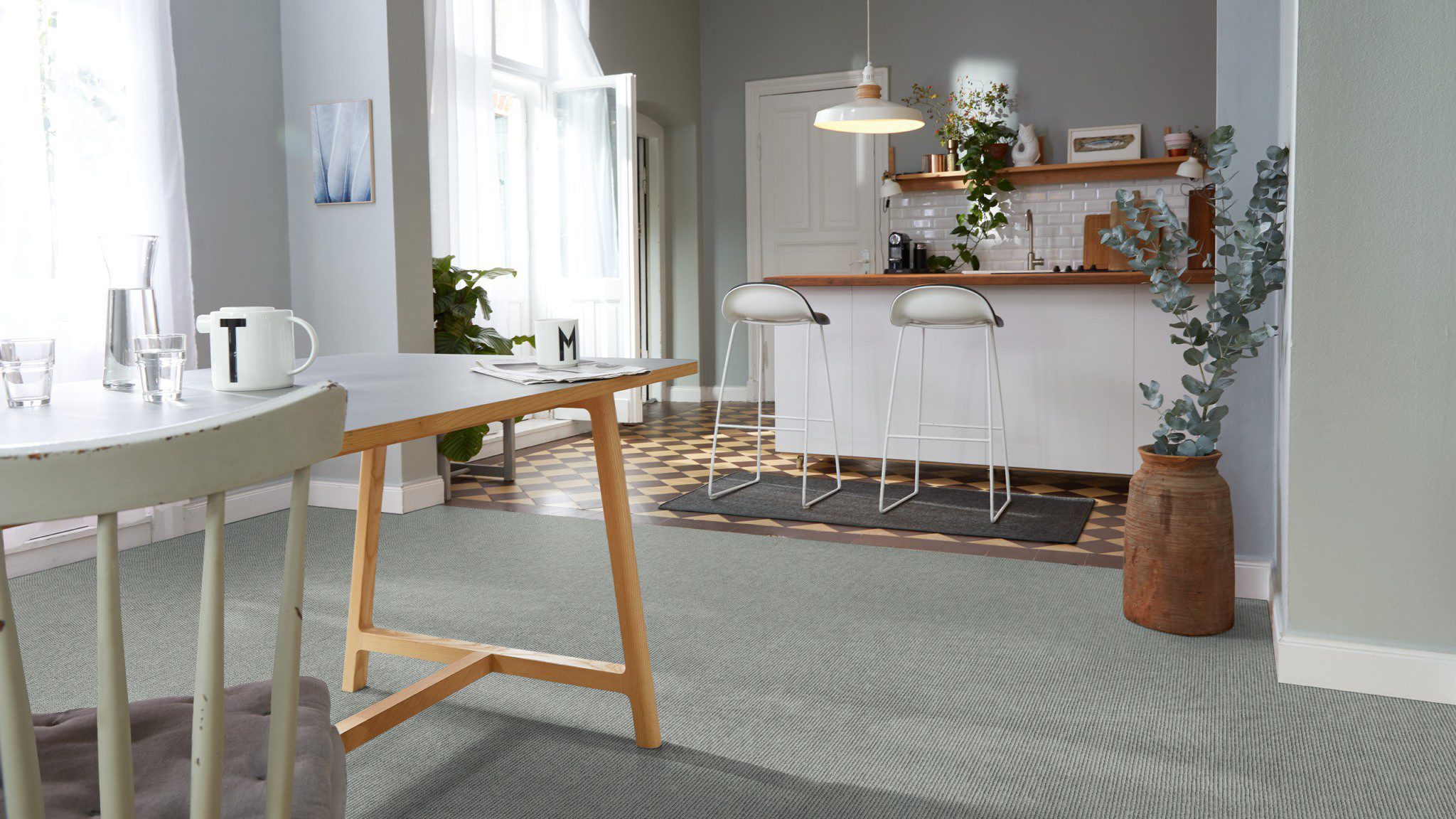 Heltäckningsmatta Tretford Interland 648 Fog – getthår och ull
