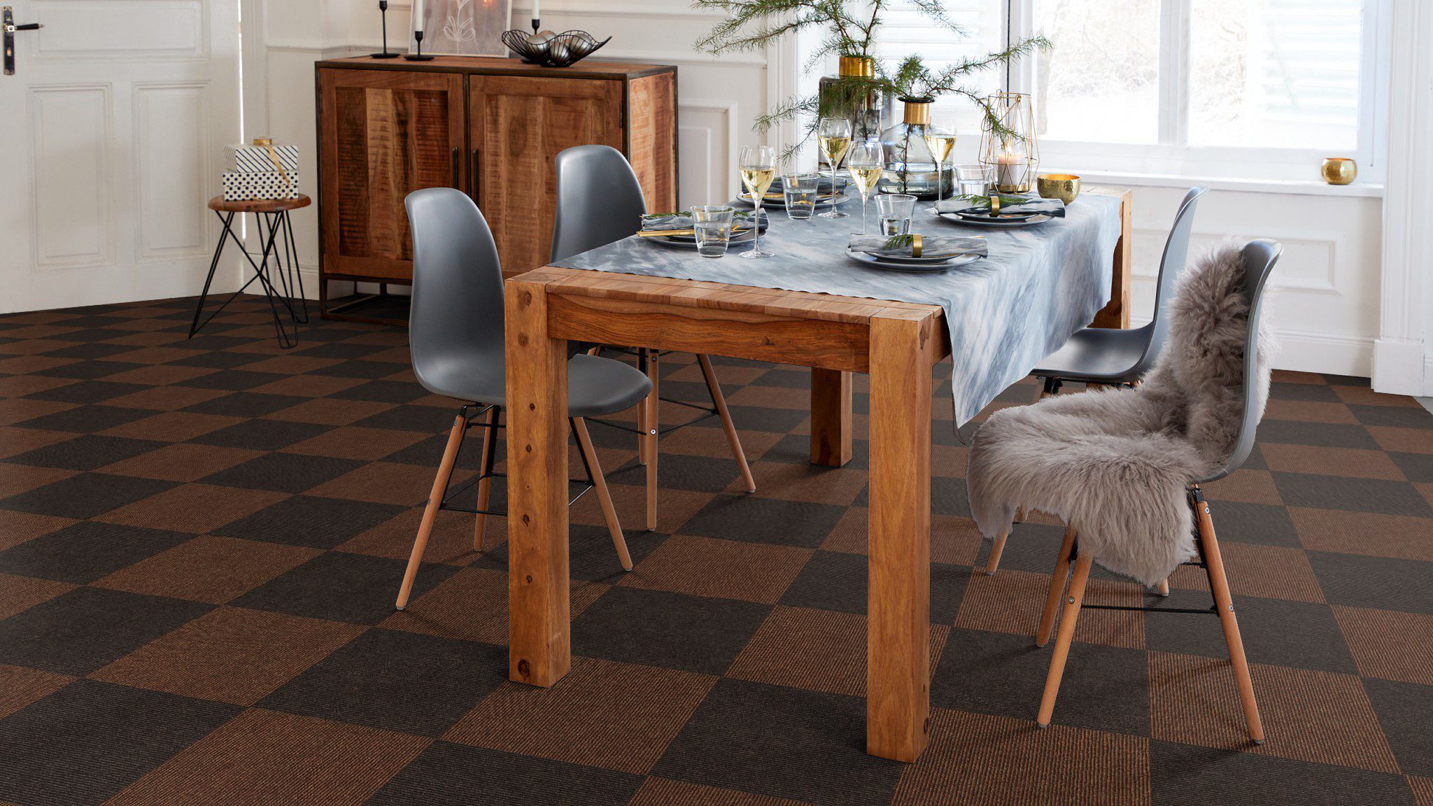 Heltäckningsmatta för sovrum Tretford Interland 590 Coffee Bean – getthår och ull