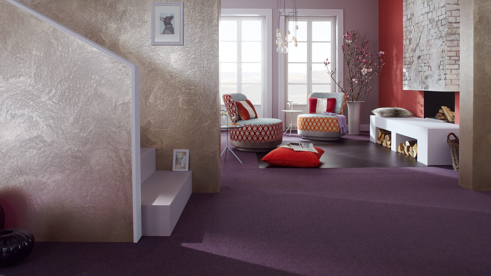Heltäckningsmatta Tretford Interland 644 Aubergine – getthår och ull
