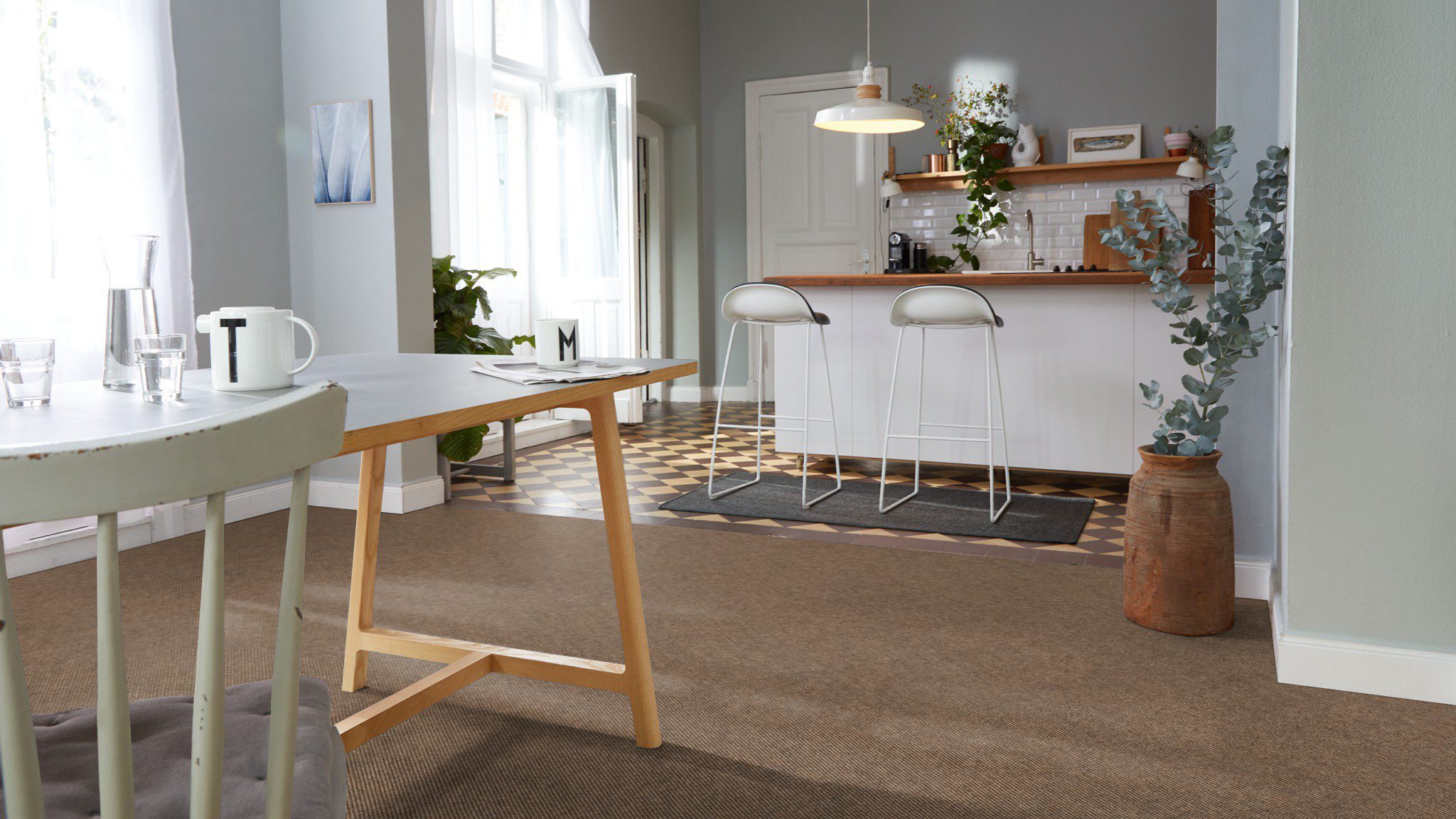 Heltäckningsmatta för sovrum Tretford Interland 571 Mushroom – getthår och ull