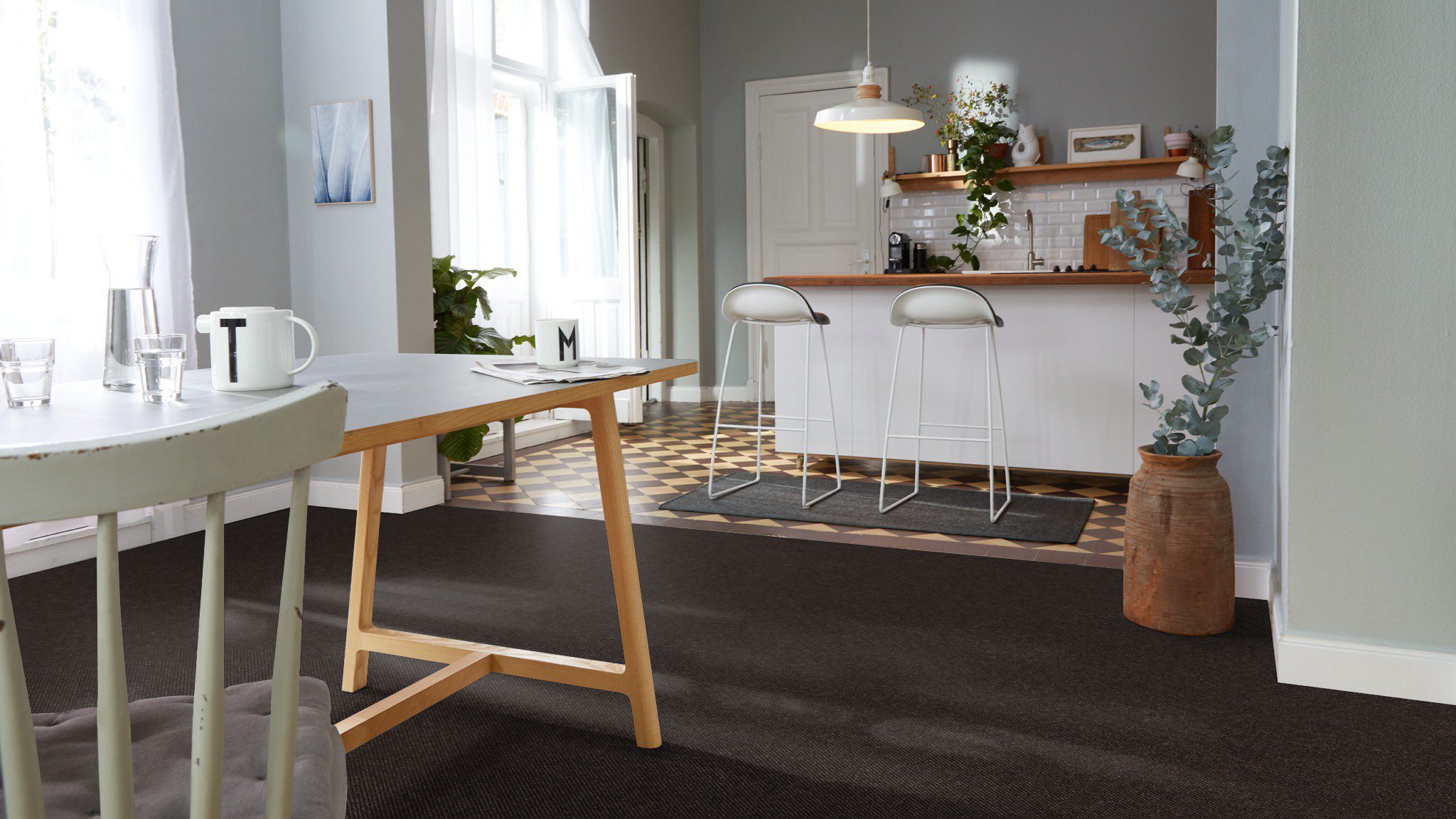 Heltäckningsmatta för sovrum Tretford Interland 590 Coffee Bean – getthår och ull