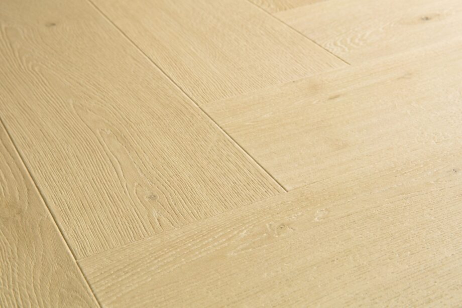 Herringbone laminate floor Quick-Step Impressive Design Ginger Oak color, surface structure, bevels and sorting description