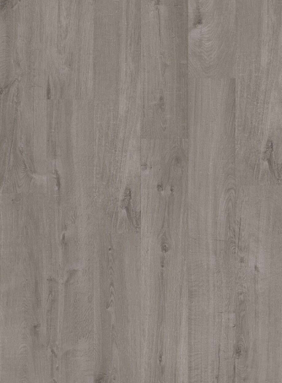 Vinüülparkett Quick-Step Bloom Cotton Oak Cozy Grey. Hall toon ja disainilt rustikaalne tammelaud.