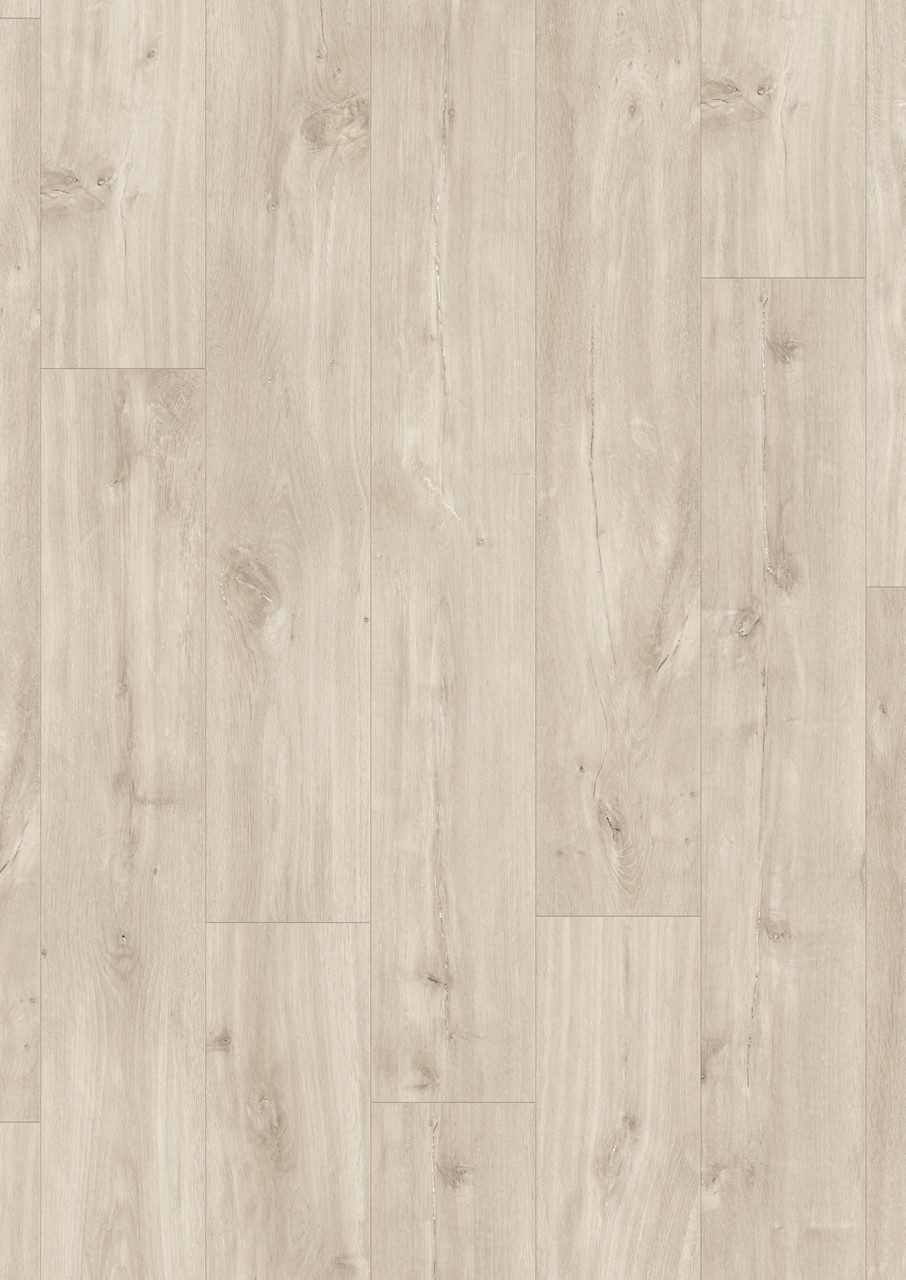 Vinyylilankku Quick Step Blos Vaalea Canyon Tammi Beige, vaalea hiekanbeige tammen sävy ja lankkudesign.