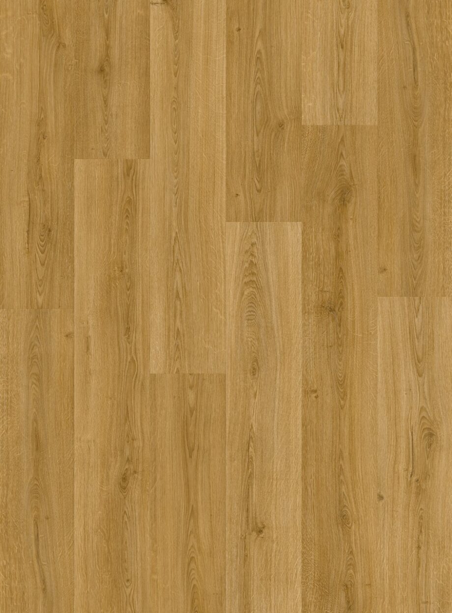 Vinyylilattia Quick Step Bloom Botanic Smoked Oak, tumma savutammen sävy ja lankkudesign.