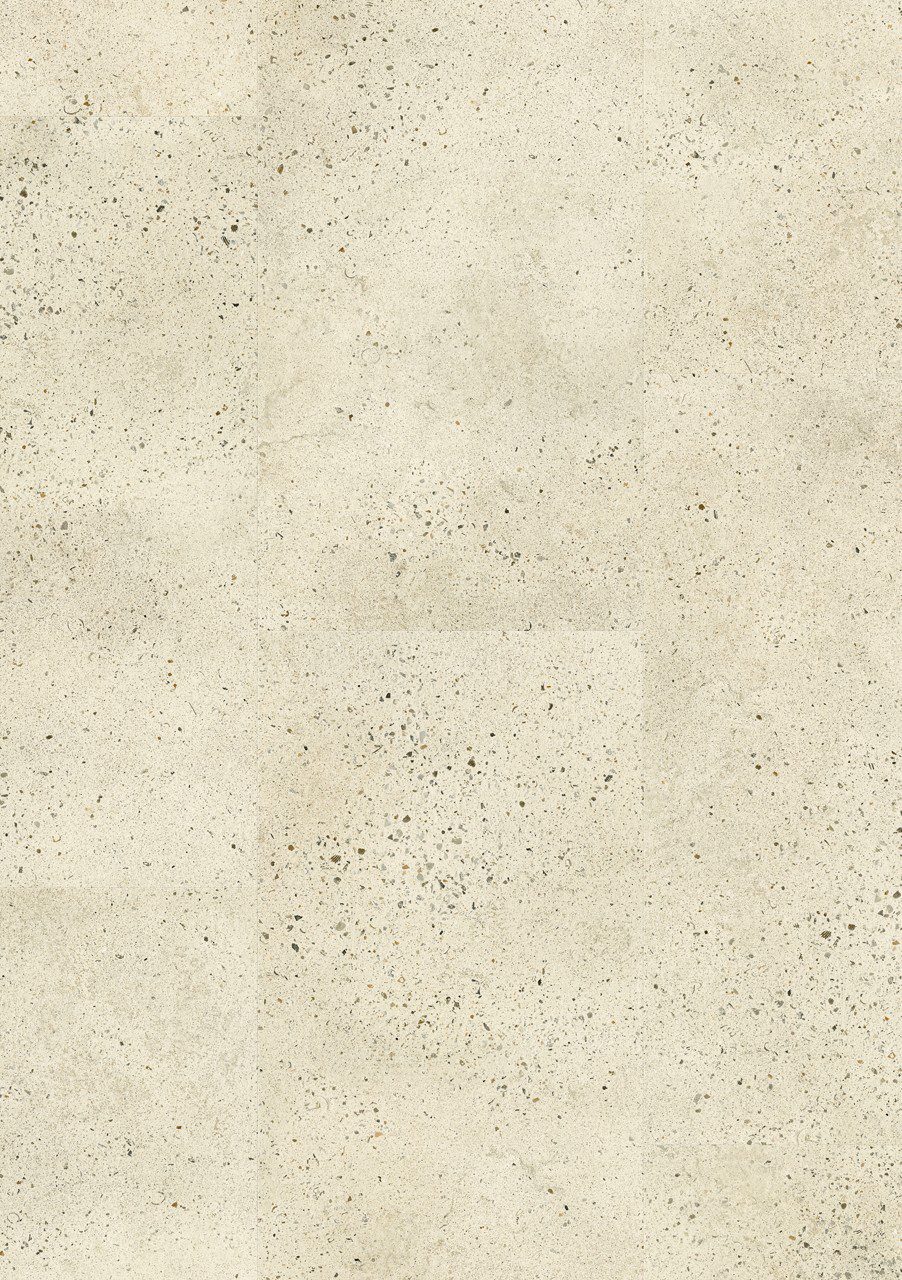 Vinüülparkett Quick-Step Illume Pebble concrete heleda tooni ja säbrulie betooni disainiga.