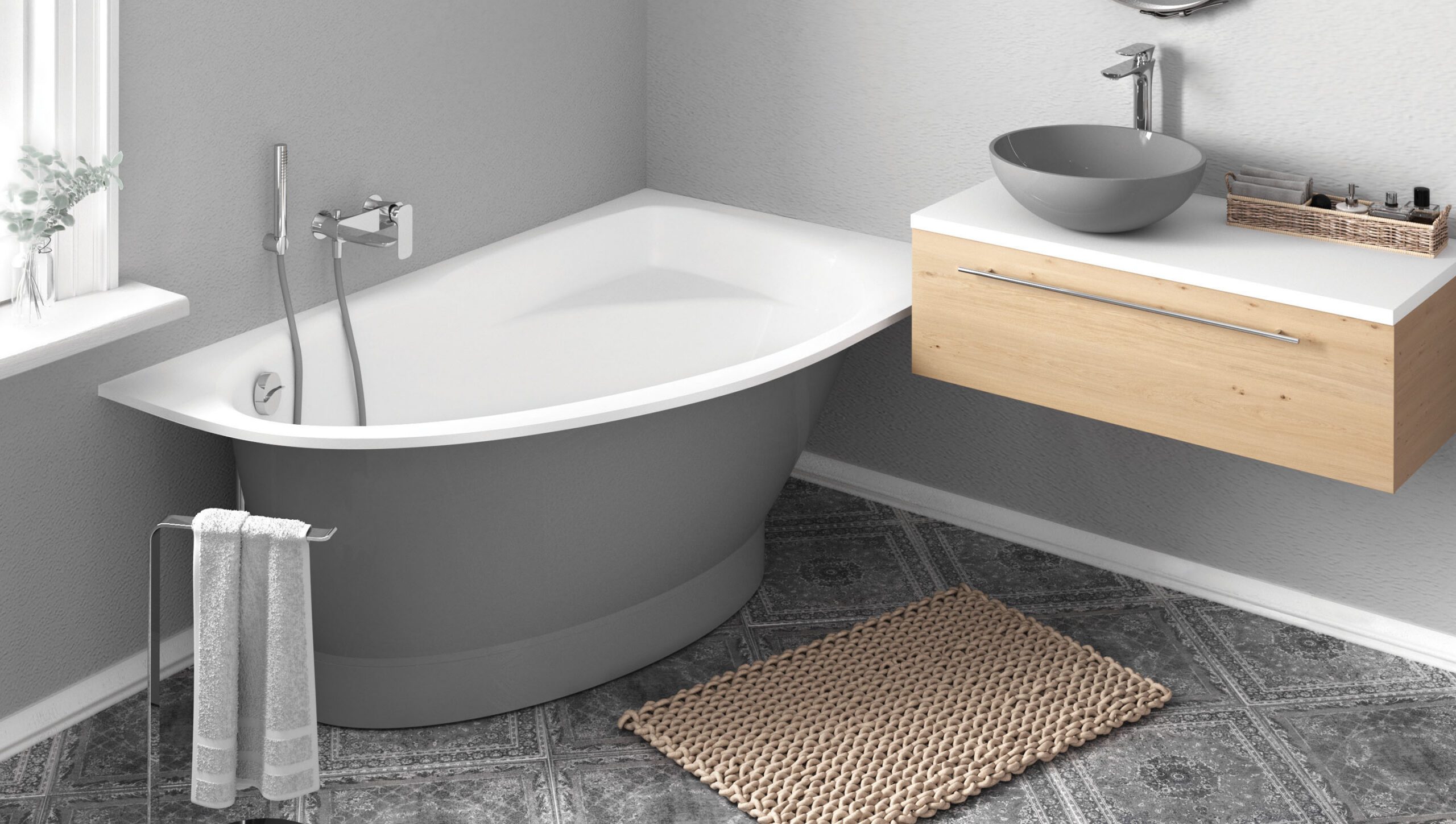Hörnbadkar PAA TRE 170 A 170x100 cm, vänster, gjutmarmor – 2