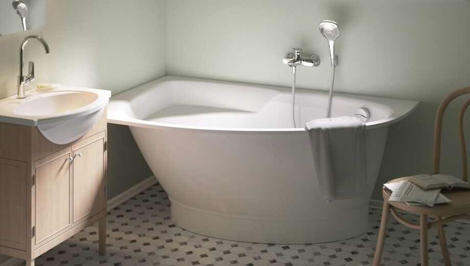 Nurgavann PAA TRE 150 D 150×100 cm, parempoolne, läikiv kivimass 2 Hörnbadkar PAA TRE 150 D 150x100 cm, höger, gjutmarmor – 2