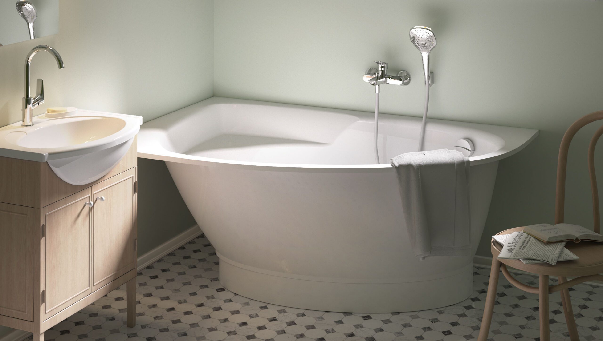 Hörnbadkar PAA TRE 150 D 150x100 cm, höger, gjutmarmor – 2