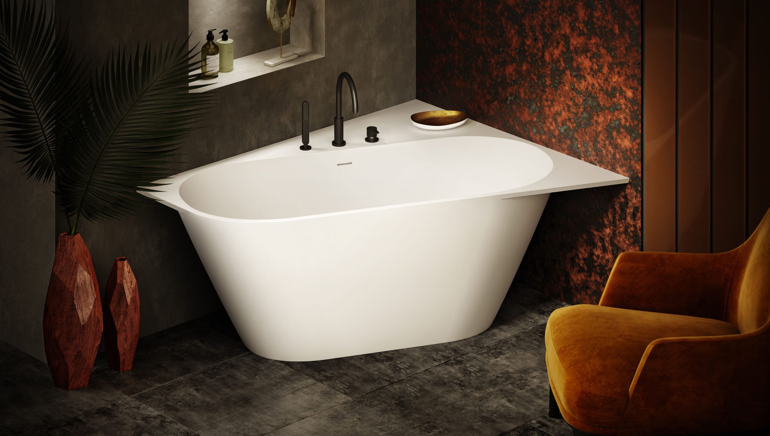 Hörnbadkar PAA DECO CORNER A 160x127 cm, vänster, Silkstone – 2