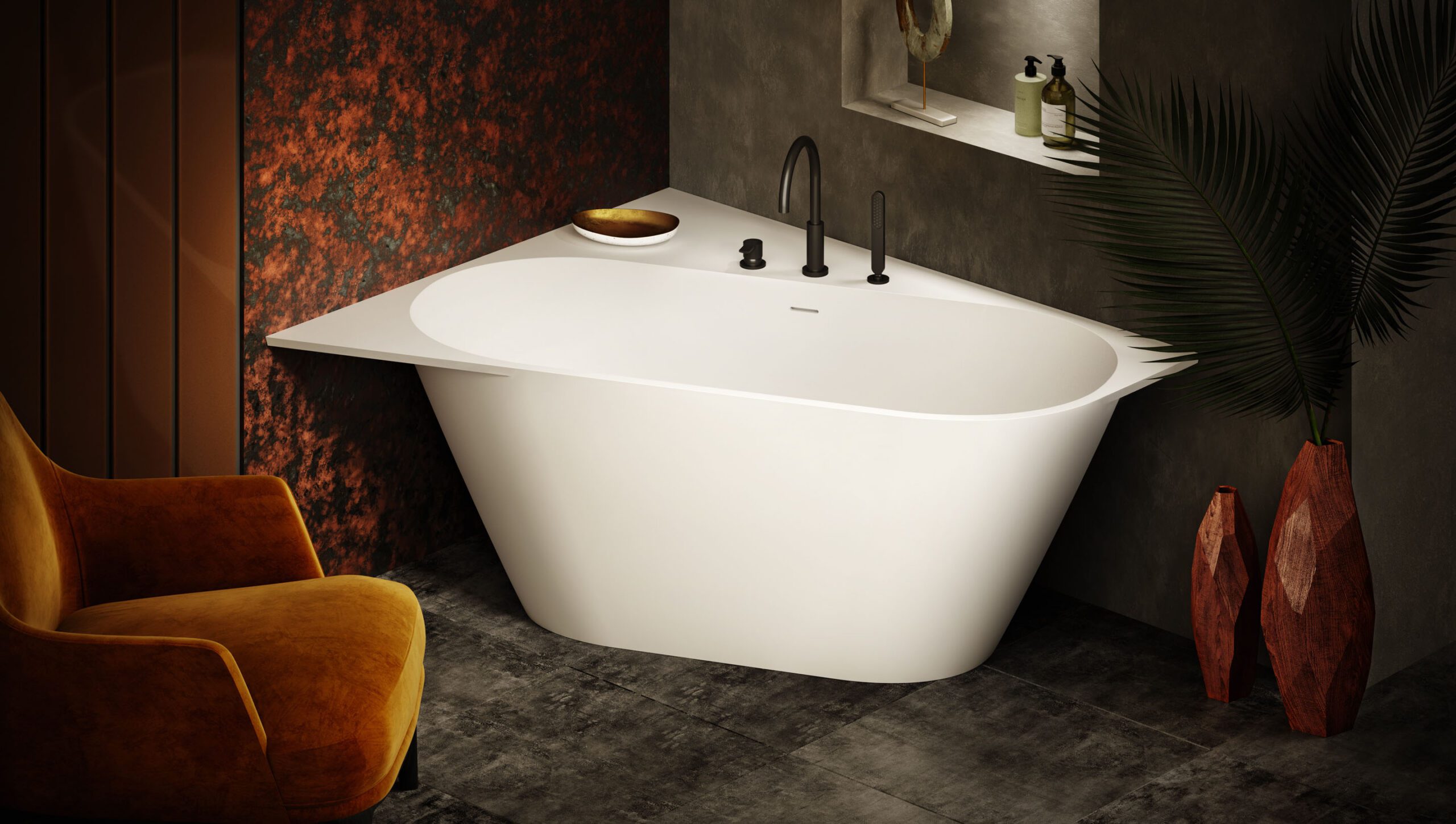 Hörnbadkar PAA DECO CORNER D 160x127 cm, höger, Silkstone – 3