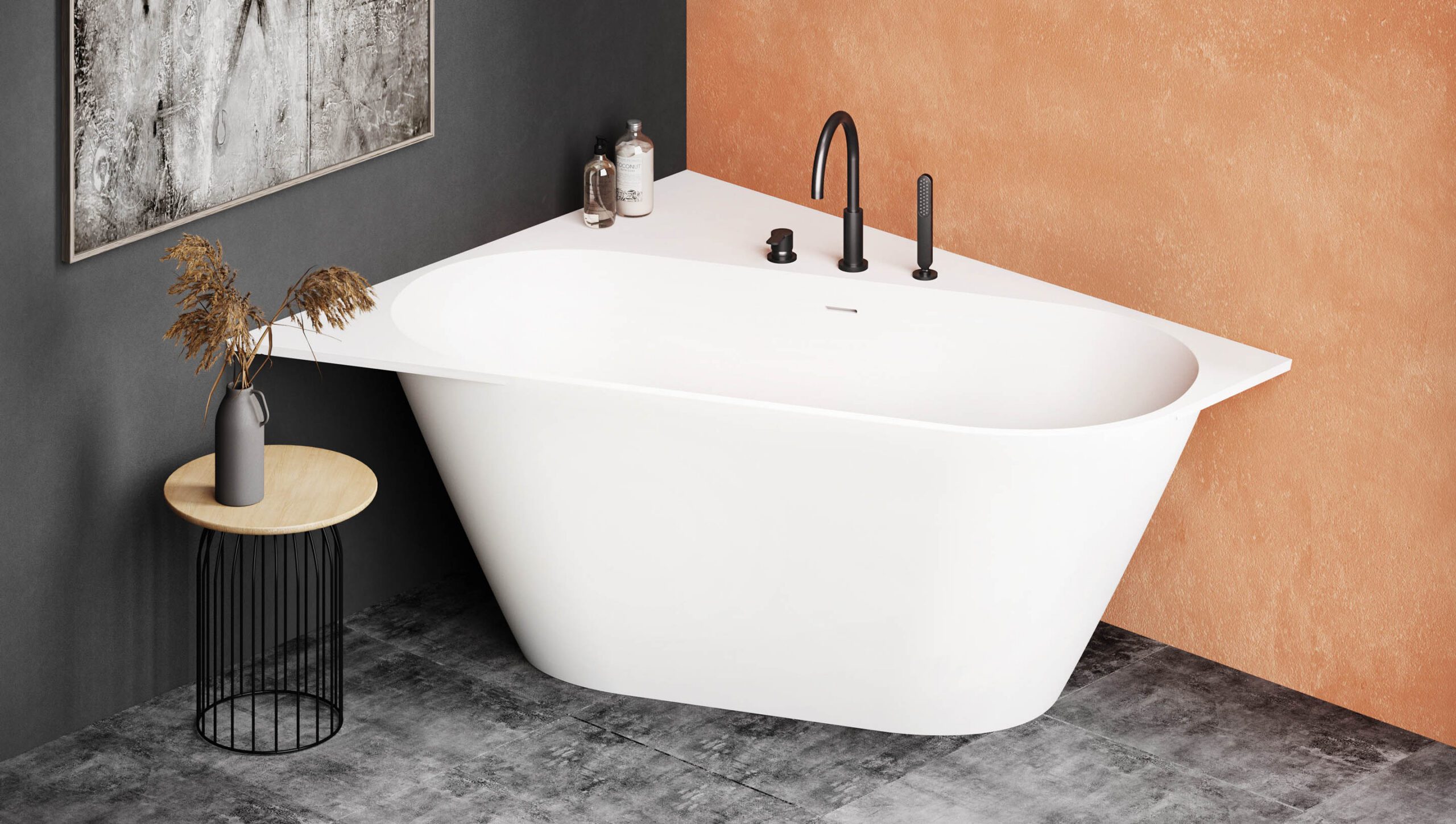 Hörnbadkar PAA DECO CORNER D 160x127 cm, höger, Silkstone – 2