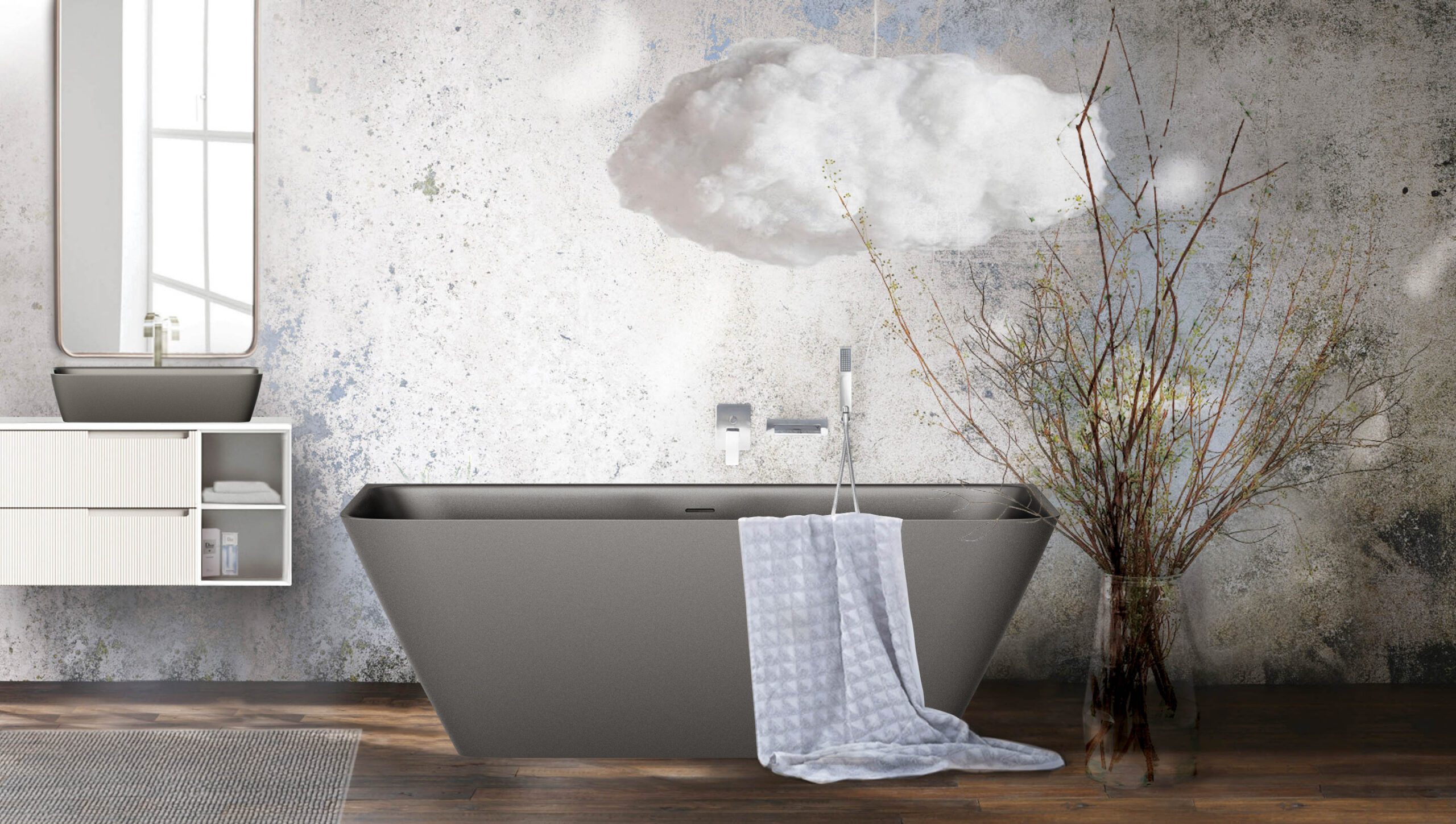 Badkar mot vägg PAA QUADRO WALL 160,5x76 cm, svart Graphite – 2