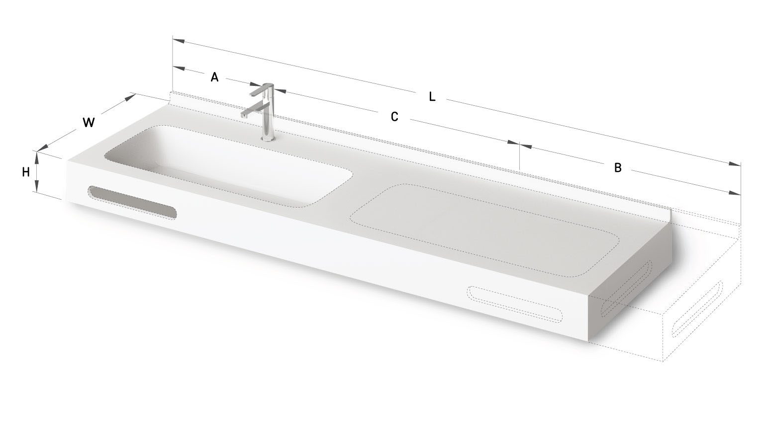 Måttbeställt tvättställ PAA QUADRO MTM, Silkstone