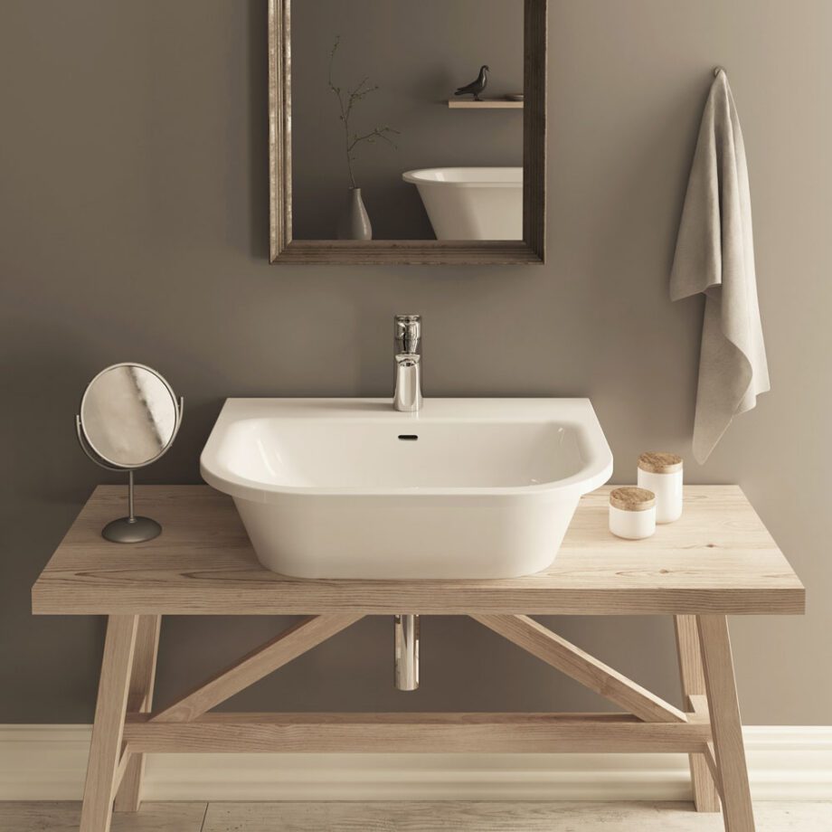 Seinavalamu PAA VARIO 59,5×47 cm, kivimass 2 Vägghängt handfat PAA VARIO 59,5x47 cm, gjutmarmor – 2