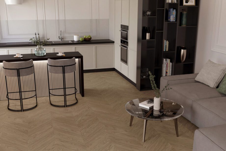 Chevronparkett ek Esta Nova Eco Elite Sandstone extra mattlackad – 3