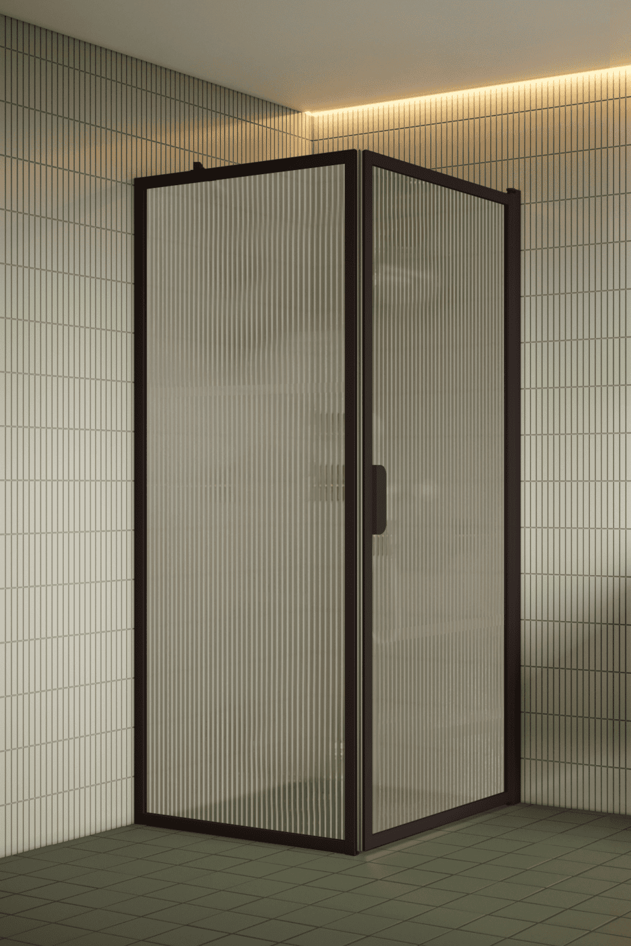 Duschhörna Hietakari Bläk 755 New York, Cocoa-ram, räfflat glas (Reeded)