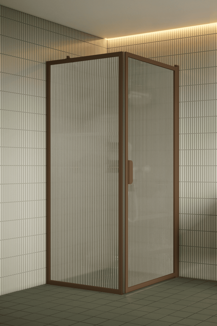 Duschhörna Hietakari Bläk 755 New York, Mocha-ram, räfflat glas (Reeded)
