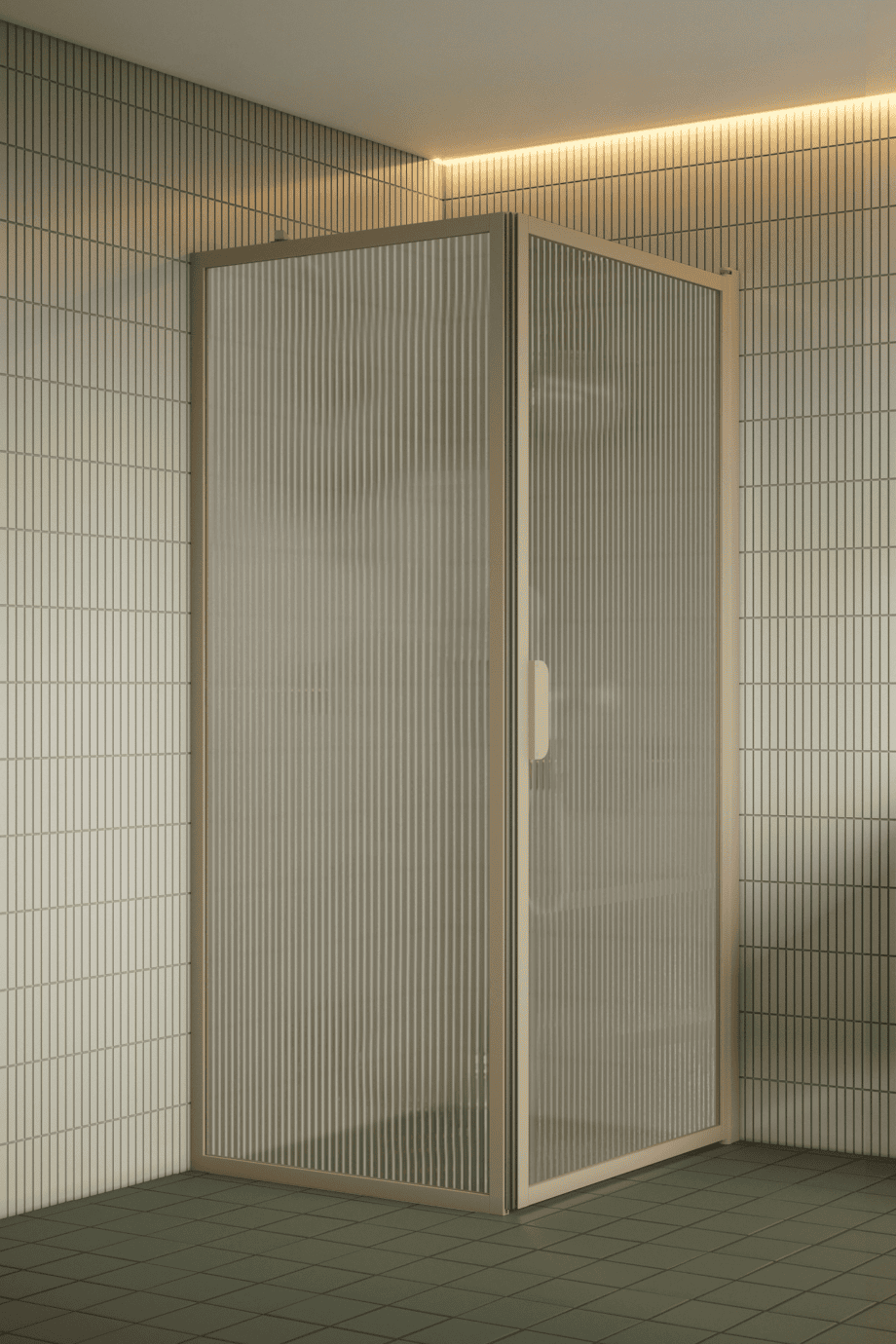 Duschhörna Hietakari Bläk 755 New York, Sand-ram, räfflat glas (Reeded)