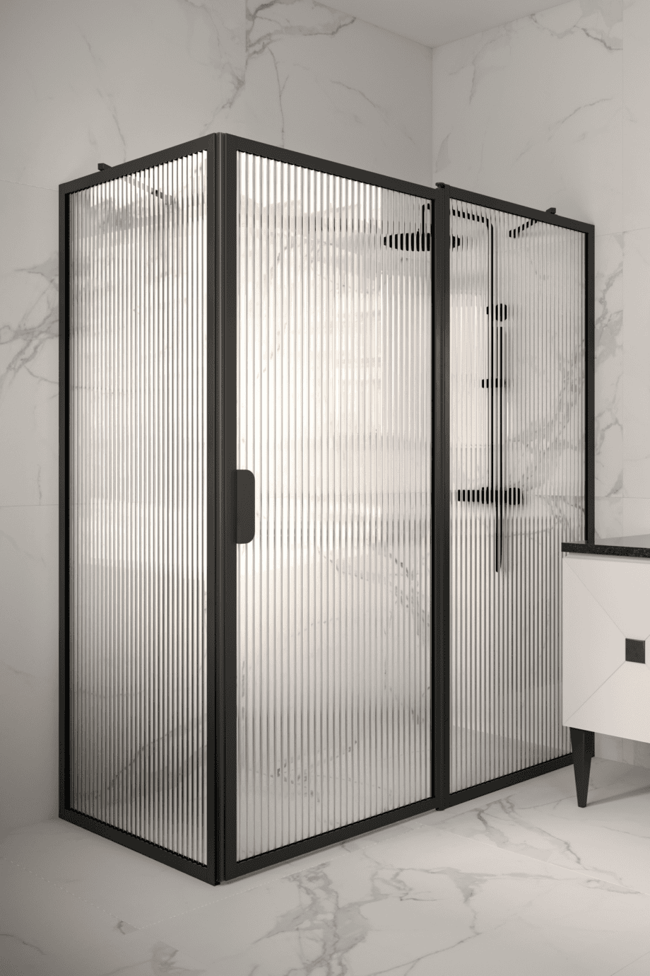 Duschhörna Hietakari Bläk 756 New York, vit ram, räfflat glas (Reeded) Duschhörna Hietakari Bläk 756 New York, vit ram, räfflat glas (Reeded)