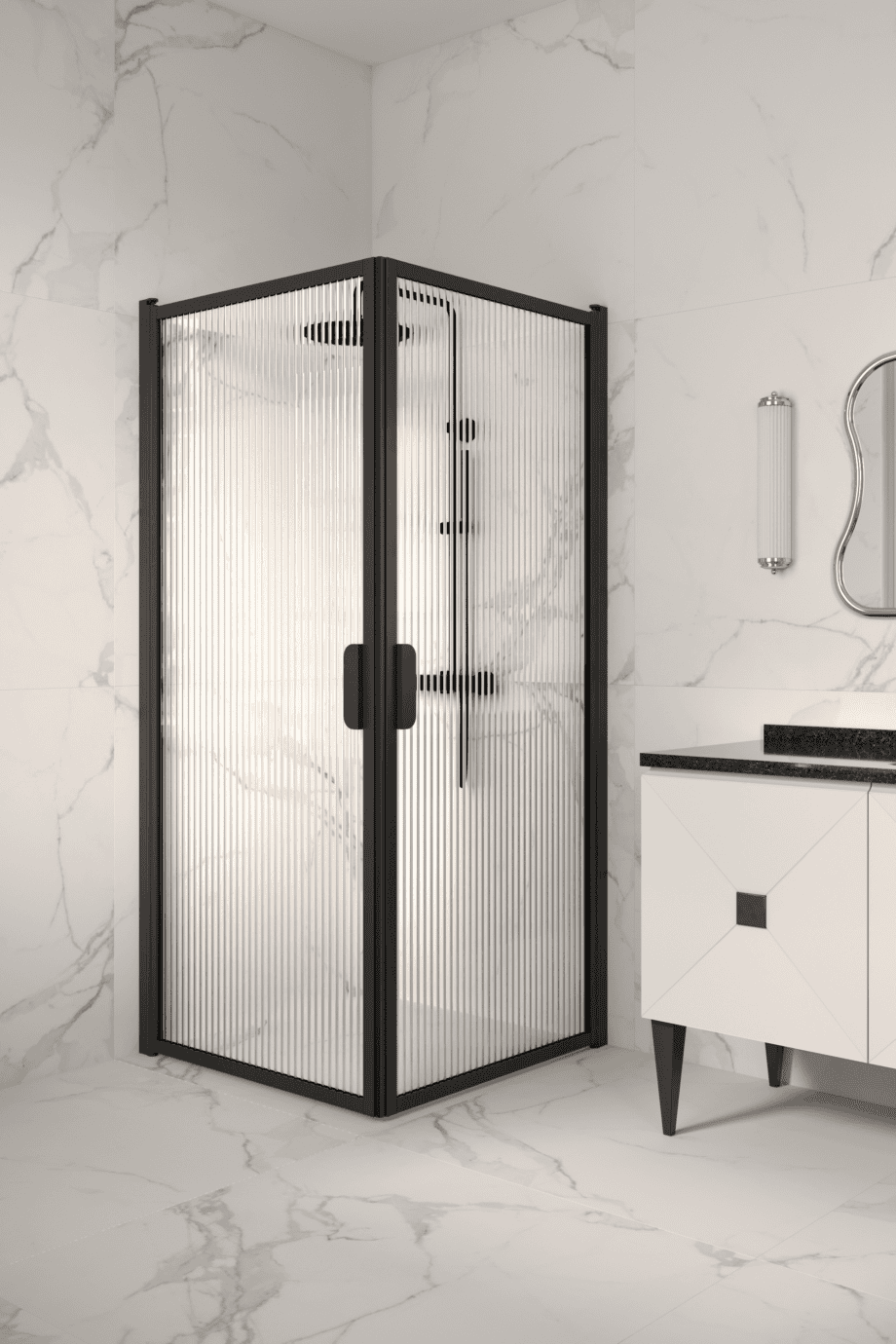 Duschhörna Hietakari Bläk 757 New York, svart ram, räfflat glas (Reeded) Duschhörna Hietakari Bläk 757 New York, svart ram, räfflat glas (Reeded)