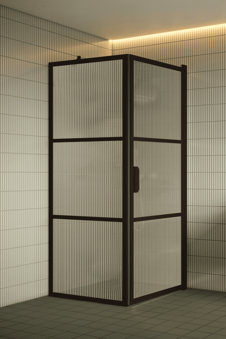 Duschhörna Hietakari Bläk 760 Tokyo, Cocoa-ram, räfflat glas (Reeded)