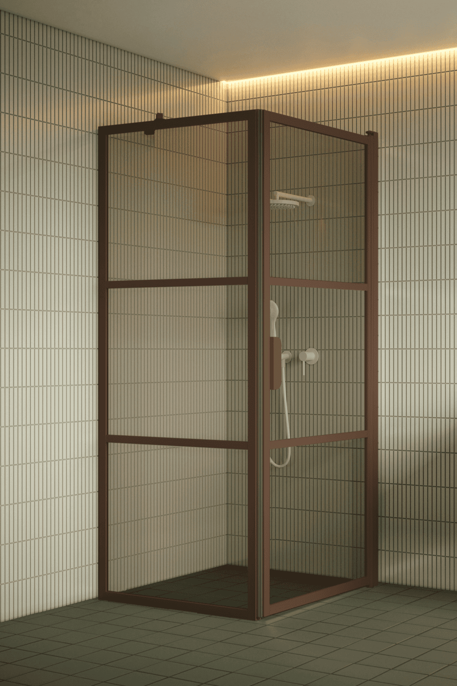 Duschhörna Hietakari Bläk 760 Tokyo, Mocha-ram, bronsfärgat glas