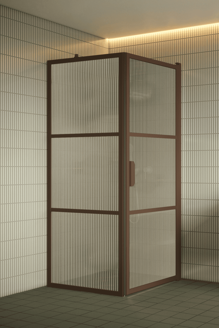 Duschhörna Hietakari Bläk 760 Tokyo, Mocha-ram, räfflat glas (Reeded)