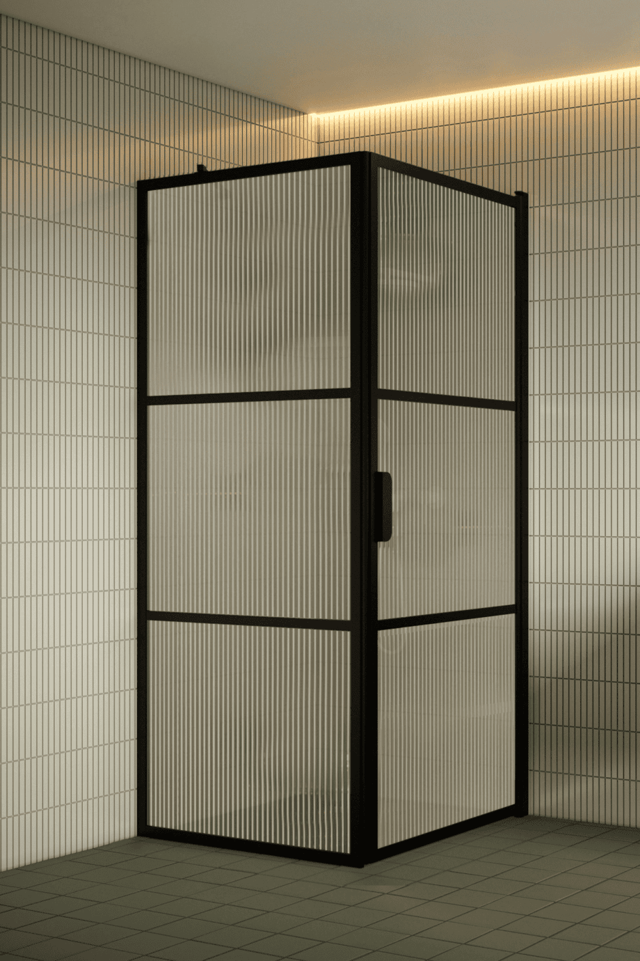 Duschhörna Hietakari Bläk 760 Tokyo, svart ram, räfflat glas (Reeded)