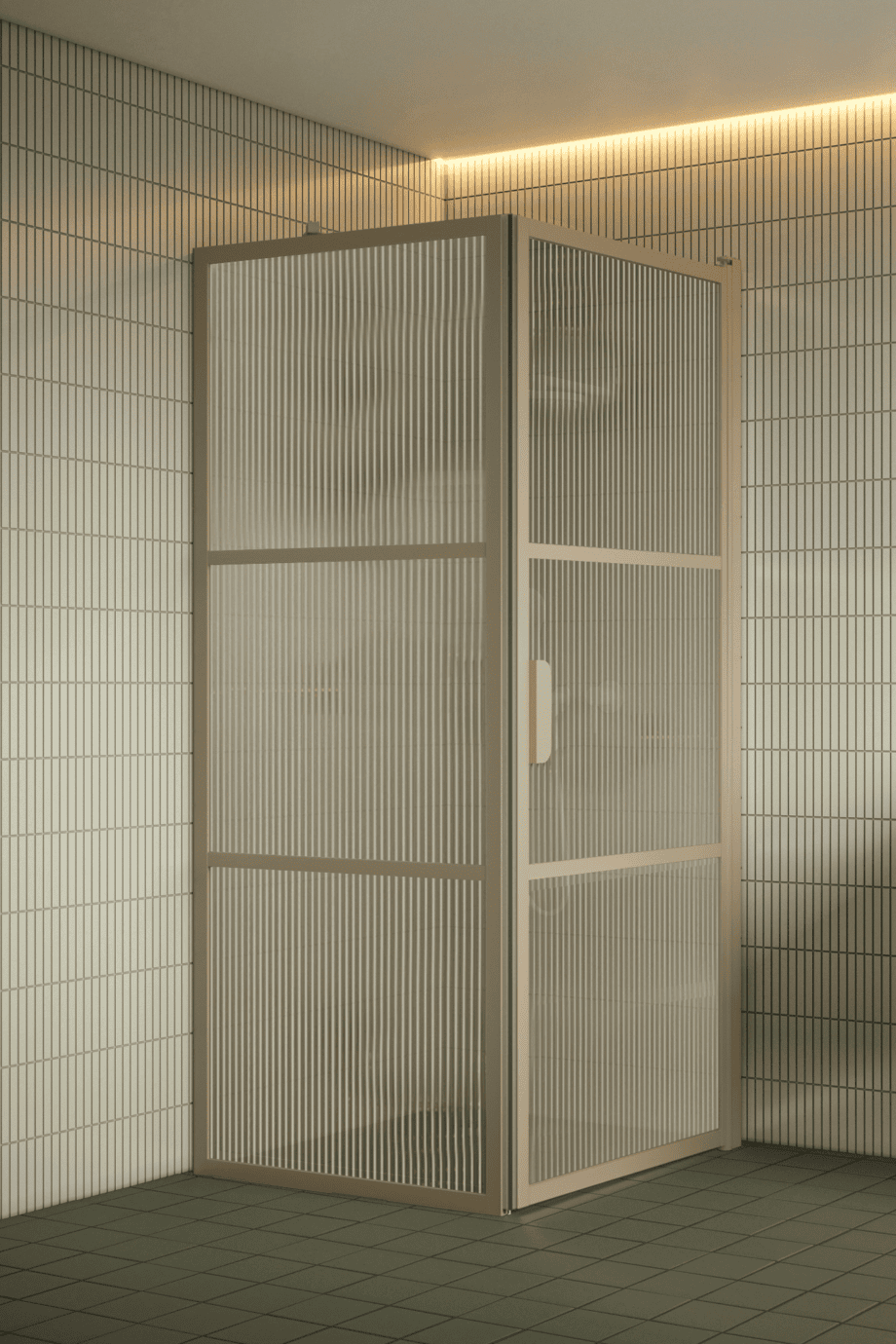 Duschhörna Hietakari Bläk 760 Tokyo, Sand-ram, räfflat glas (Reeded)