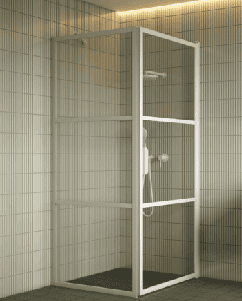 Duschhörna Hietakari Bläk 760 Tokyo, vit ram, klart glas