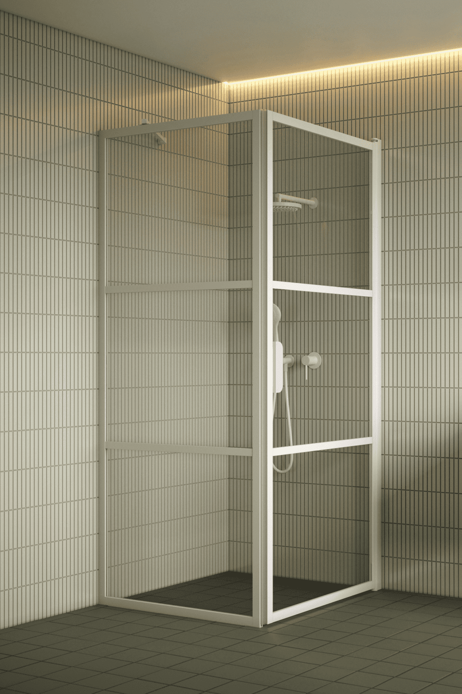 Duschhörna Hietakari Bläk 760 Tokyo, vit ram, klart glas