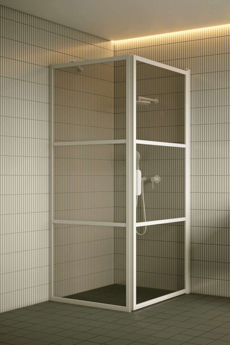 Duschhörna Hietakari Bläk 760 Tokyo, vit ram, bronsfärgat glas