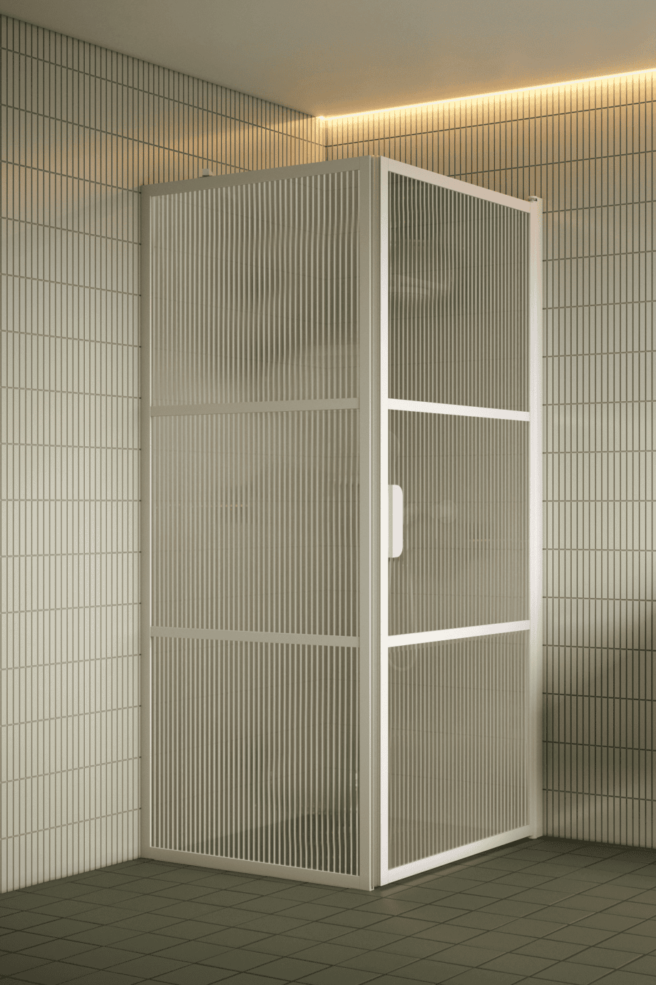 Duschhörna Hietakari Bläk 760 Tokyo, vit ram, räfflat glas (Reeded)