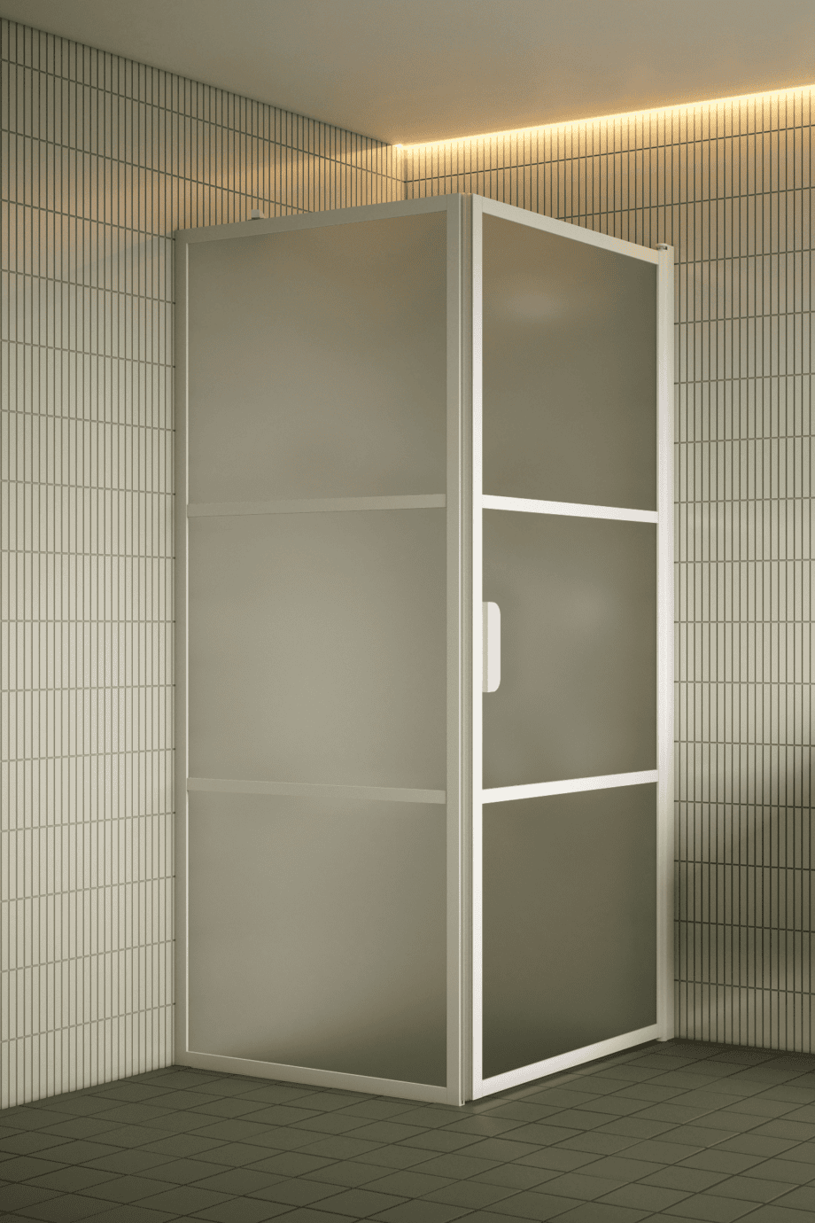 Duschhörna Hietakari Bläk 760 Tokyo, vit ram, satinerat glas
