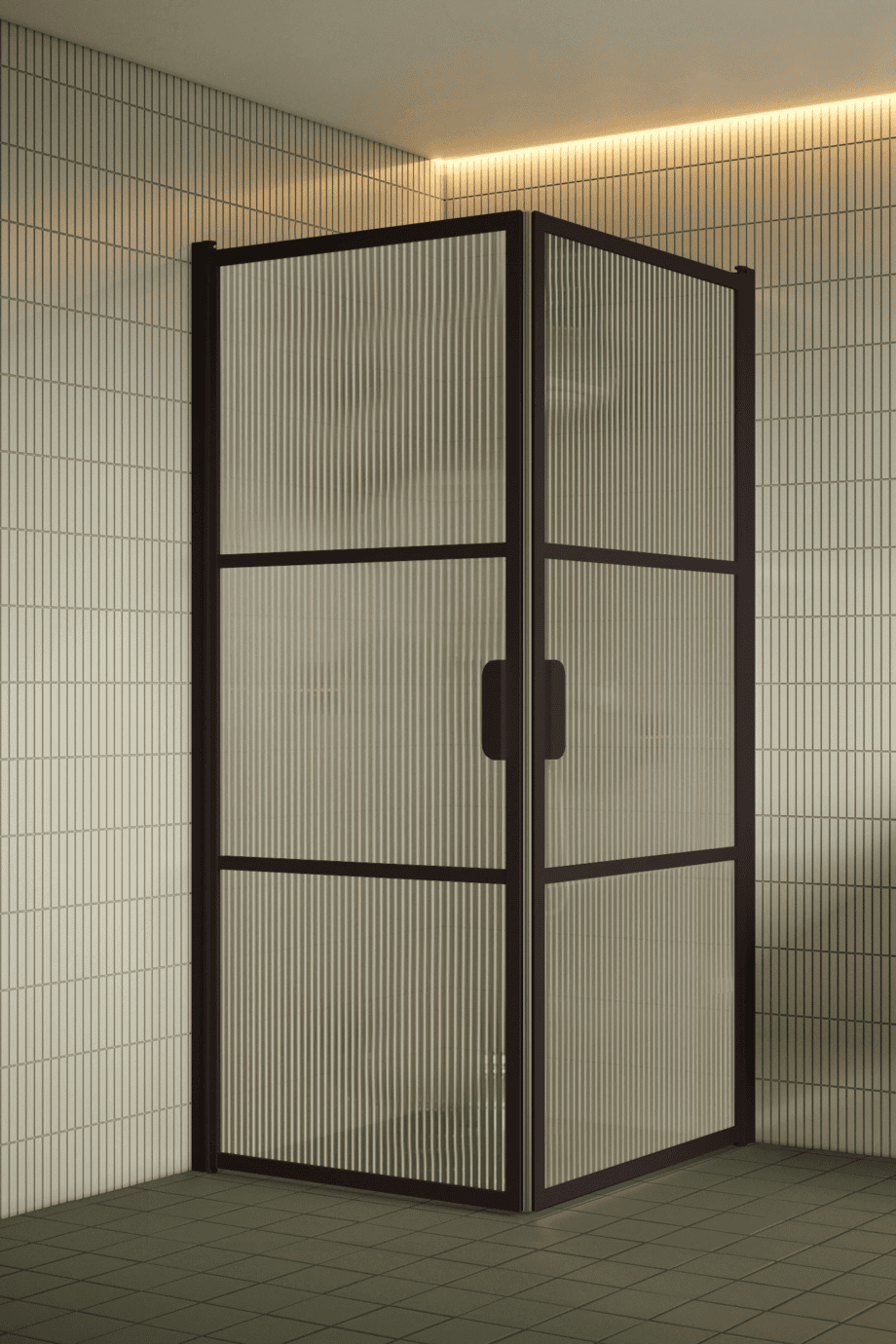 Duschhörna Hietakari Bläk 762 Tokyo, Cocoa-ram, räfflat glas (Reeded) Duschhörna Hietakari Bläk 762 Tokyo, Cocoa-ram, räfflat glas (Reeded)
